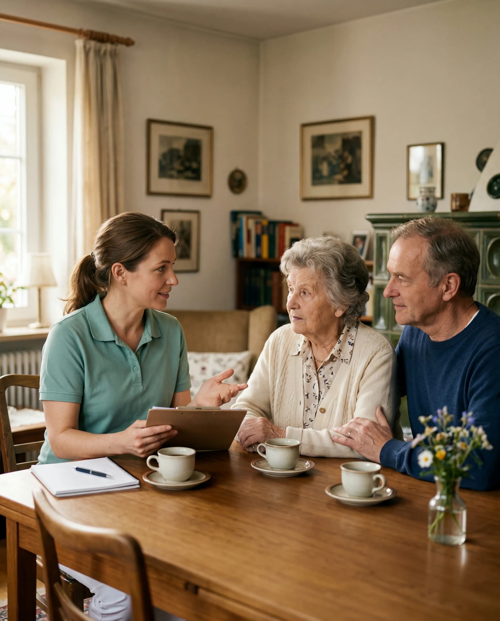Pflegefachkraft mit Familie in der Beratung